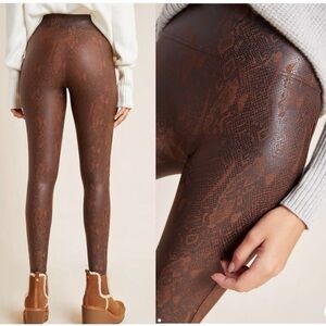 SPANX Snake‑Printed Faux Leather Full‑Length Leggings Brow Size M